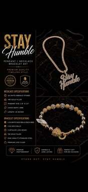 Pardon Me Jewelry Stay Humble Pendant, 24” Tennis Chain & Panther Bracelet Set |